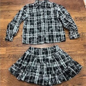 Black and White Plaid Shirt and Skirt Set